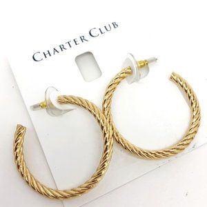 Charter Club Gold Tone Medium Twist Hoop Earrings New